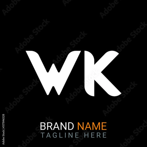Obraz WK Letter Logo design. black background.
