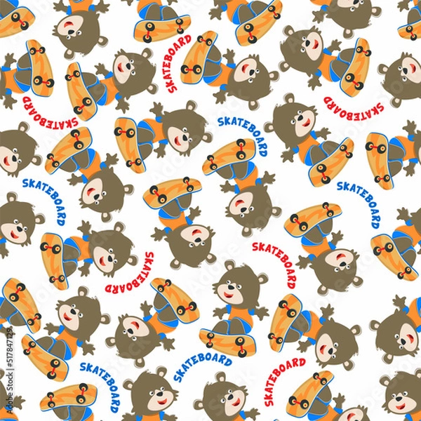 Fototapeta Seamless pattern vector of cute little fox on skate board, For fabric textile, nursery, baby clothes, background, textile, wrapping paper and other decoration.