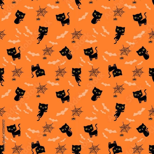 Obraz seamless background black cat and spider web.
