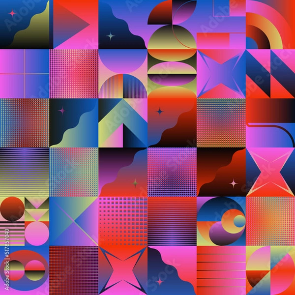 Obraz Pop Art Aesthetics Abstract Vector Pattern With Weird Geometric Shapes And Bizarre Artistic Forms