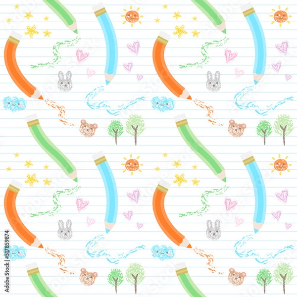 Obraz Seamless pattern pastel pencil drawing.
