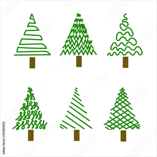 Fototapeta Green Christmas tree Set, simple minimal shape fir tree