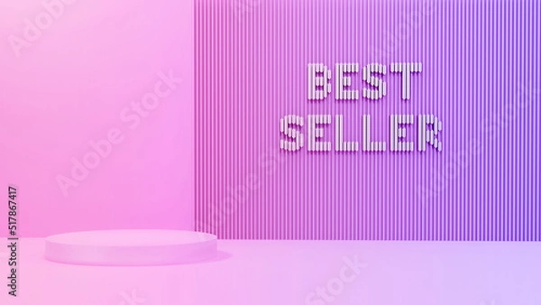 Fototapeta Podium with the inscription "bestseller", light background. Mock up for the exhibitions, presentation of products, 3D render.