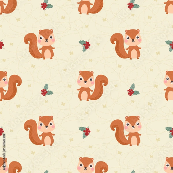 Obraz Seamless pattern squirrel and berry.