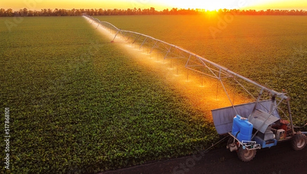Fototapeta installation for irrigating fields in the evening with sunlight