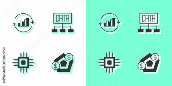 Fototapeta Set Financial growth, Pie chart infographic, Processor CPU and Data analysis icon. Vector