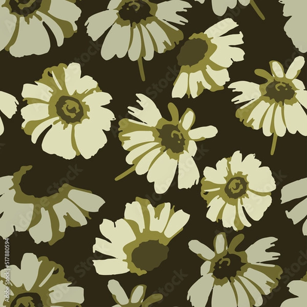 Fototapeta seamless plants pattern background with daisy flowers , greeting card or fabric
