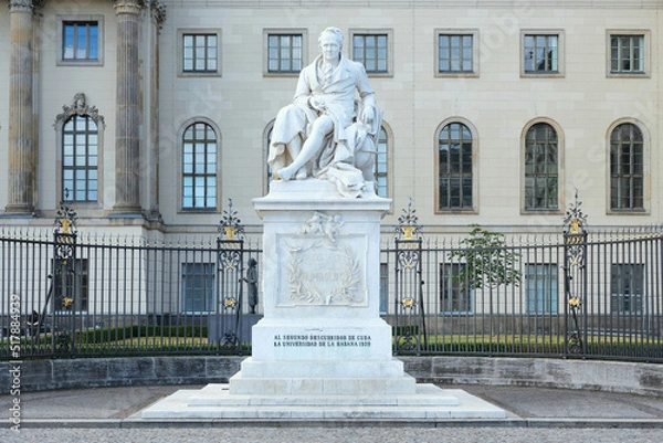 Fototapeta Berlin, Germany, July 9, 2022, Alexander von Humboldt monument. Inscription on the base:" To the second discoverer of Cuba - The University of Havana 1939".