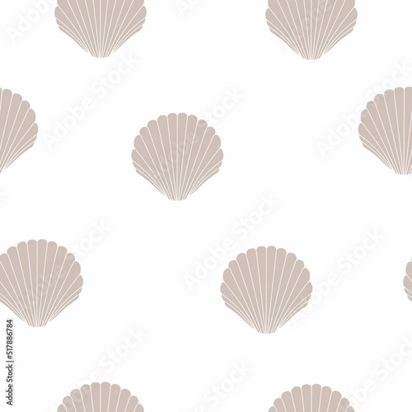 Fototapeta Hand-drawn boho illustration. Set of seamless patterns with seashells. Vector creative black outline illustration. Bohemian chic ink drawing. Seamless pattern with seashells.
