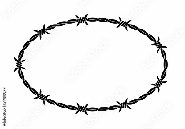 Fototapeta Vector illustration of barbed wire circle isolated on white background. Circle shape frame from twisted barbwire. Security fence sign. 