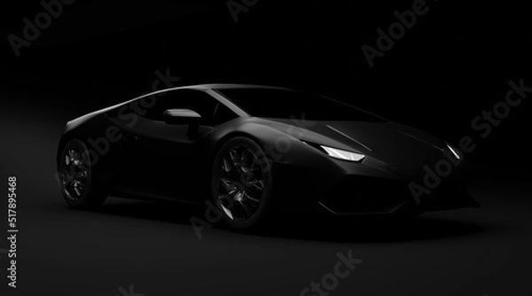 Obraz Black sport car on dark background. 3d render