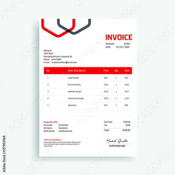 Obraz Simple Business Invoice Template Design