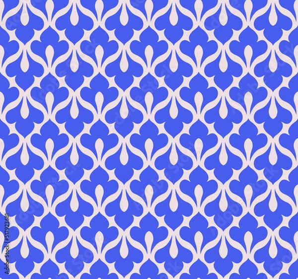 Fototapeta Blue Fleur de lis symmetric seamless vector pattern and background