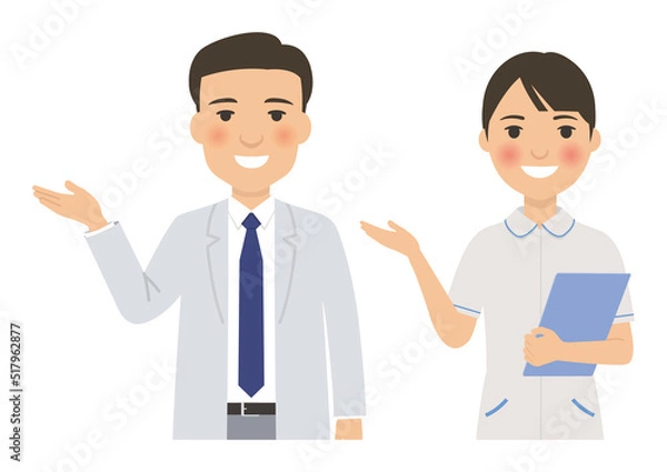 Fototapeta 医者と看護師のこちらポーズ上半身