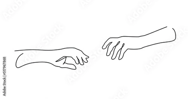 Obraz Continuous Line Drawing of Hands Couple Trendy Minimalist Drawing. One Line Abstract Concept. Continuous line vector illustration of two hands barely touching one another.
