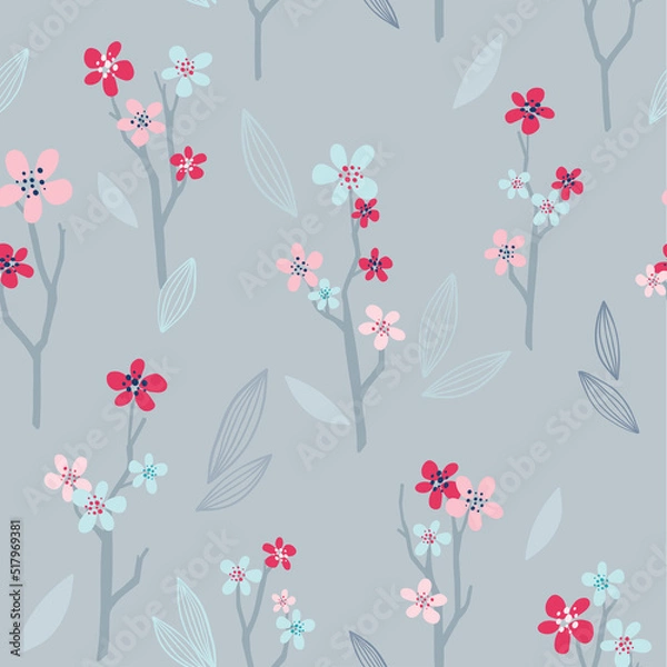 Obraz Cherry blossom floral vector seamless pattern