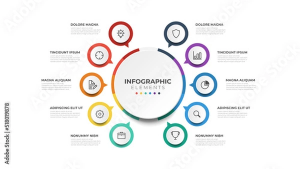 Fototapeta 10 list of circular layout diagram with icons, infographic element template