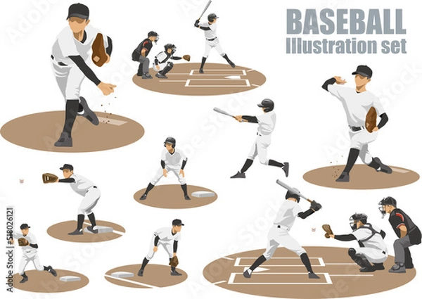 Obraz 野球選手のイメージイラストセット（デフォルメ）