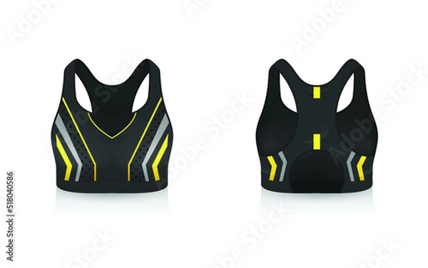 Obraz Specification Sport Bra Outfits , Standard Uniform Base Color White and Black template mock up for design. Vector Illustration