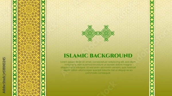 Obraz light brown Islamic background with border frame pattern and with spaced text. Suitable for Islamic celebrations: Happy Muharram, Eid Mubarak, Eid Al Adha, Isra Miraj, and Maulid an-Nabi