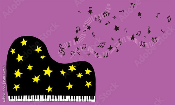Obraz 星のグランドピアノと流れる音符
Colorful hand drawn grand piano and some notes with stars