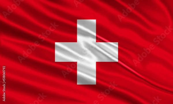 Fototapeta Switzerland flag design. Waving Swiss flag made of satin or silk fabric. Vector Illustration.
