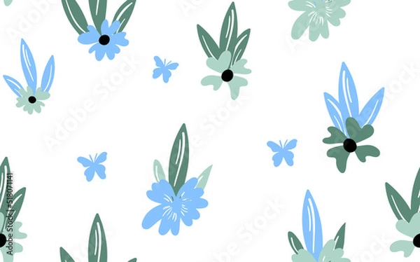 Fototapeta Seamless floral pattern based on traditional folk art ornaments. Colorful flowers on color background. Scandinavian style. Sweden nordic style. Vector illustration. Simple minimalistic pattern