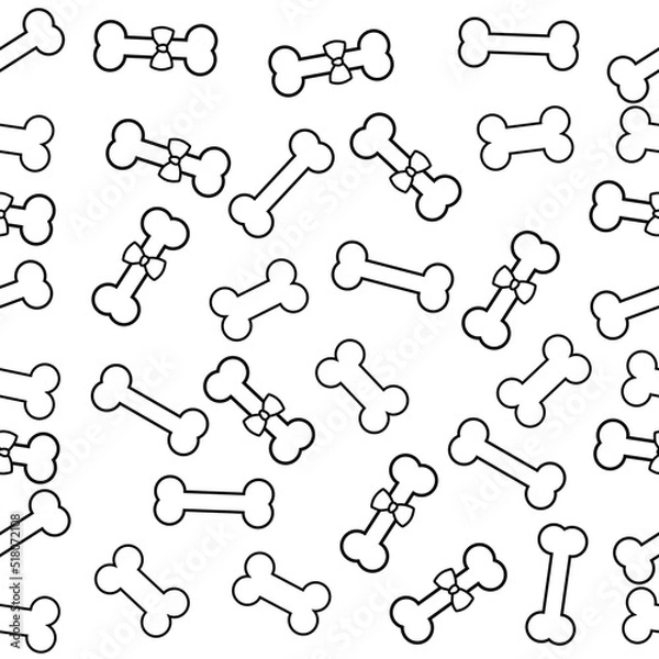 Fototapeta Seamless pattern black with bone in line style. Vector pattern