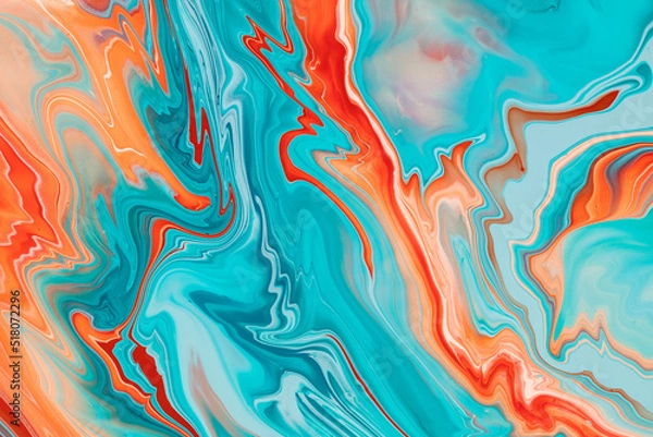 Fototapeta Liquid acrylic texture with smooth overflowing shapes made by inks mixing. Contemporary fluid art background with colorful swirls, whirlpools and waves. Fluent backdrop with color mixing effect.