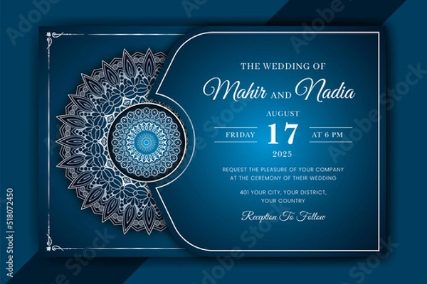 Obraz Luxury Mandala Wedding Invitation Card template with golden arabesque pattern Arabic Islamic east background style. Editable vector file. Decorative mandala for print, poster, cover, flyer, banner