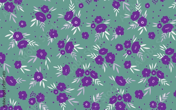 Fototapeta Seamless floral pattern based on traditional folk art ornaments. Colorful flowers on color background. Scandinavian style. Sweden nordic style. Vector illustration. Simple minimalistic pattern