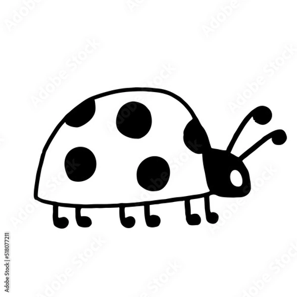 Obraz Funny ladybug in doodle style. Hand drawn cute insect vector illustration.