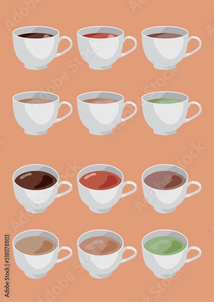 Obraz コーヒーカップと温かい飲み物のセット