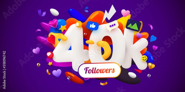 Fototapeta 40k or 40000 followers thank you. Social Network friends, followers, Web user Thank you celebrate of subscribers or followers.