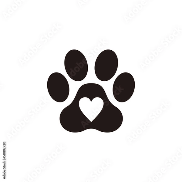 Obraz paw prints dog vector and heart illustration symbol sign