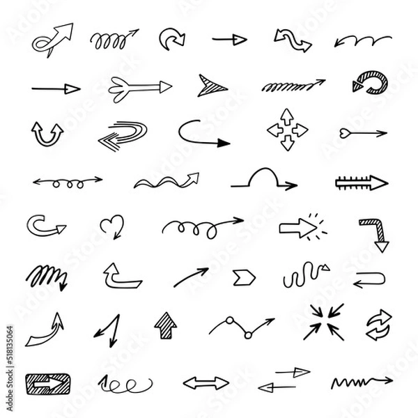 Fototapeta Vector set of hand drawn arrows, elements for presentation