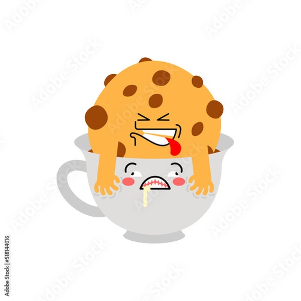 Fototapeta Cookies and coffee sex. experience pleasure. Dipping cookie in cup of coffee. Vector illustration with adult overtones