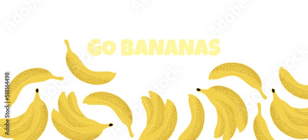 Fototapeta Hand drawn banner with bananas in flat style, vector illustration isolated on white background