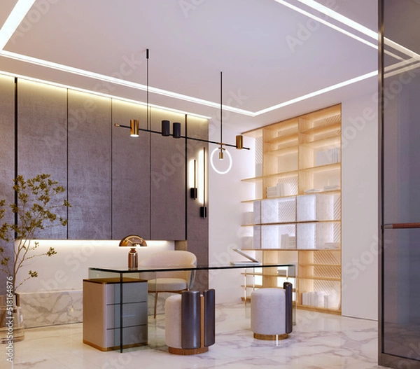 Obraz 3d rendering,3d illustration, Interior Scene and  Mockup,office interior render modern style.