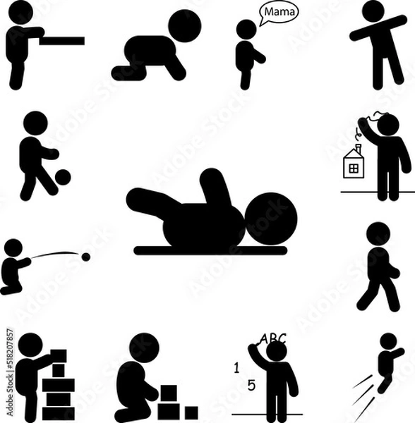 Fototapeta child lies icon in a collection with other items