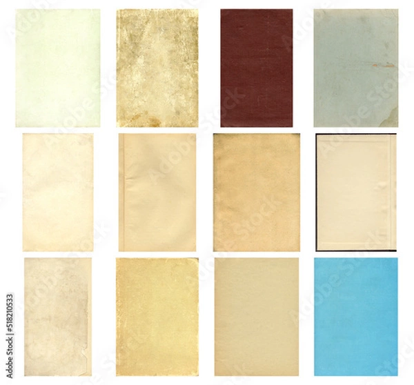 Fototapeta Old paper textures set. Blank old pages with rough faded surface. Perfect for background and vintage style design. Empty place for text.