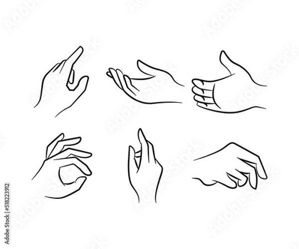 Fototapeta sketch and hand drawn hand gestures set line illustration