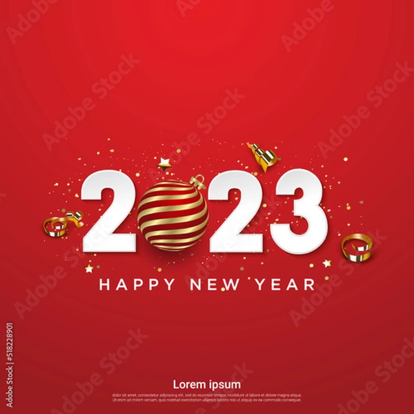 Obraz Happy new year 2023 numbers with ball on square red background