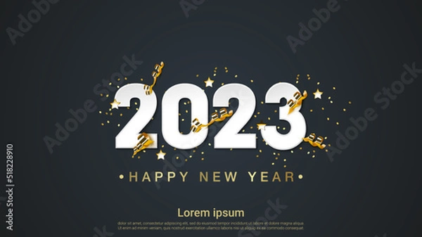 Obraz Happy new year 2023 numbers on green fir branches background	