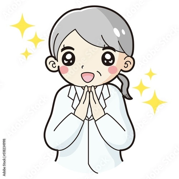 Fototapeta ときめく白衣を着たシニア女性のイラスト