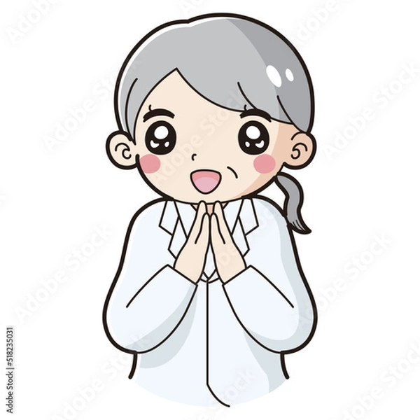 Fototapeta ときめく白衣を着たシニア女性のイラスト