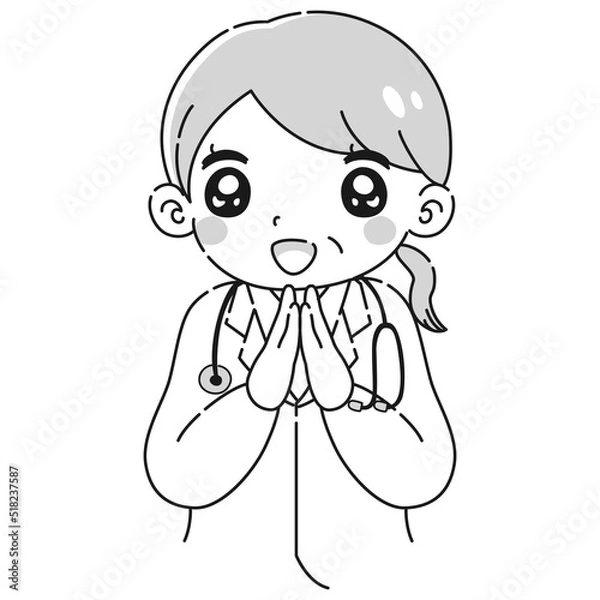 Fototapeta ときめく白衣を着たシニア女性のイラスト（聴診器付き）