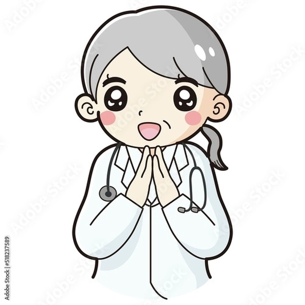 Fototapeta ときめく白衣を着たシニア女性のイラスト（聴診器付き）