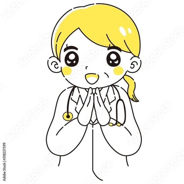 Fototapeta ときめく白衣を着たシニア女性のイラスト（聴診器付き）