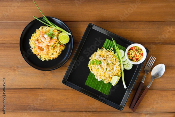 Obraz Thai fried rice with crab meat (Khao pad poo) - Top view